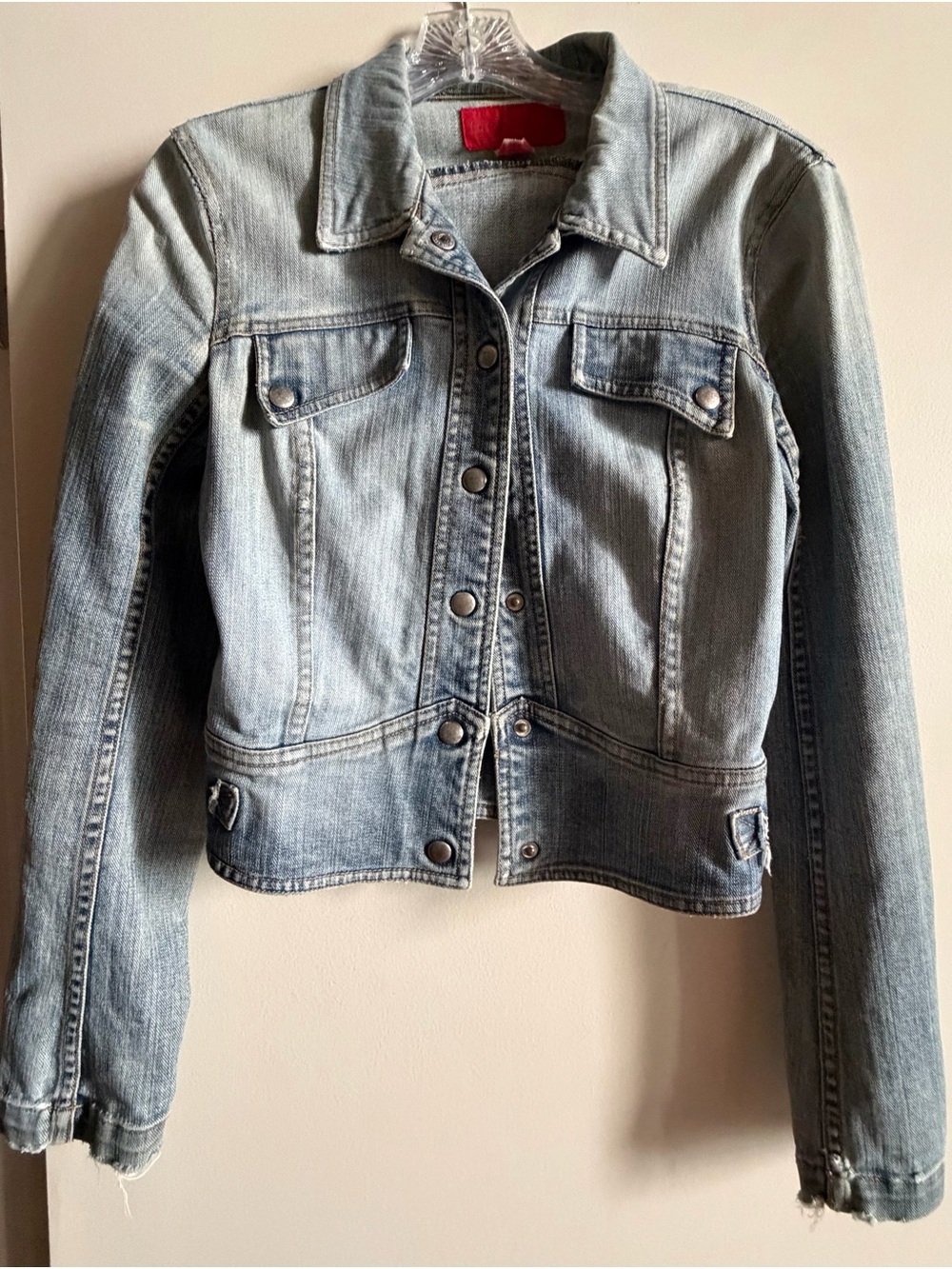Women’s Vintage FCUK Jeans Cropped Denim Jacket Light Wash Y2K Size S